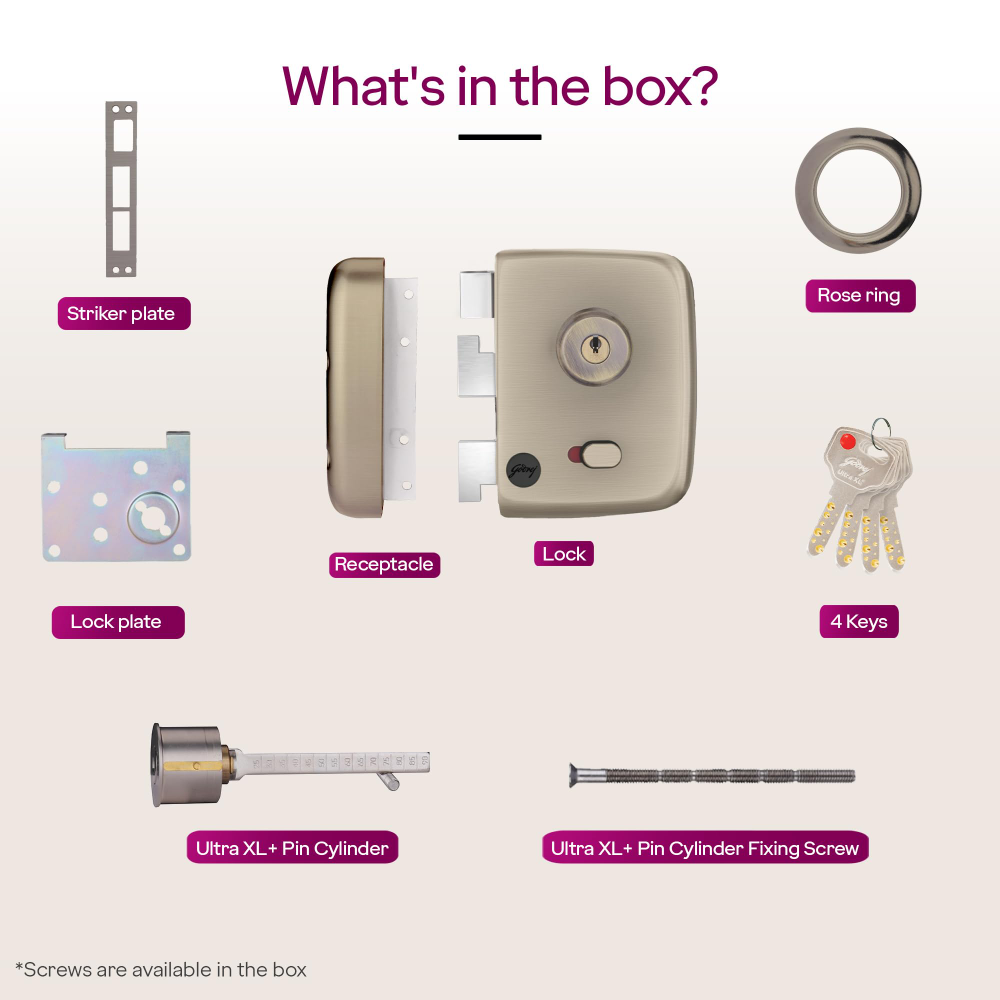 Godrej Locks I Rim Lock I Twin Bolt Compact 1Ck Latch Bolt I for Inside Opening Wooden Doors I Left or Right Handed Doors I 3 Keys I 1-Year Warranty I Textured Black Finish
